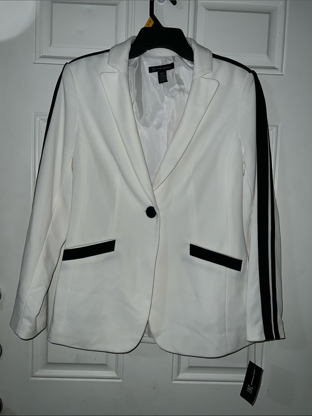 H&M White Blazer with Black Trim and Sleeve Stripes